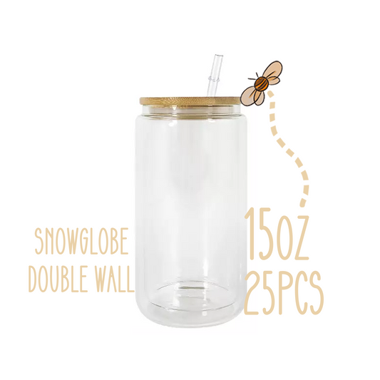 Snow Globe Double Wall Sublimation Glass Tumbler 12oz, 15oz or 20oz