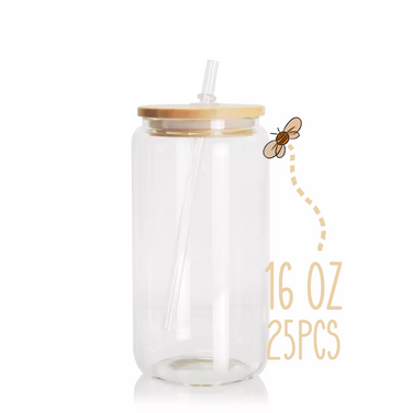 Blank Sublimation Glass with Bamboo Lid and Glass Straw Case Free Ship –  Mud and Honey Shop